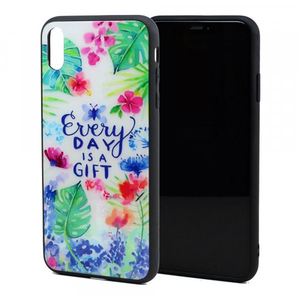 Wholesale iPhone Xr 6.1in Design Tempered Glass Hybrid Case (Gift)